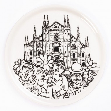 porcelain rounded plate de simone pottery white black Milano porcelain rounded plate de simone pottery white black Milano